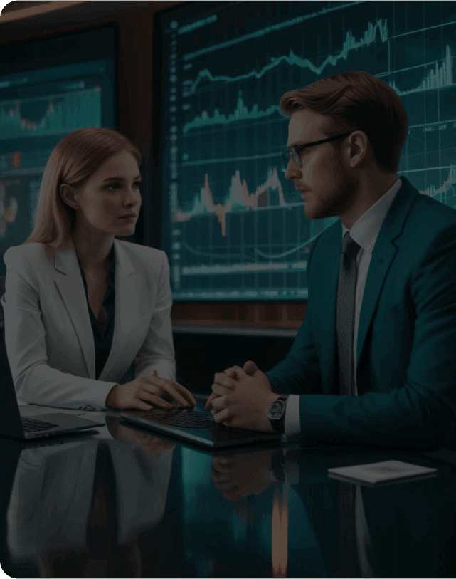 Business professionals discussing investments